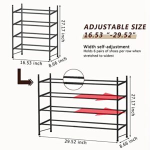 YIZAIJIA Shoe Rack Storage Organizer 4 Tier Expandable Metal Adjustable Shoe Shelf Free Standing Shoe Rack for Entryway Closet Doorway,Black