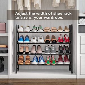 YIZAIJIA Shoe Rack Storage Organizer 4 Tier Expandable Metal Adjustable Shoe Shelf Free Standing Shoe Rack for Entryway Closet Doorway,Black