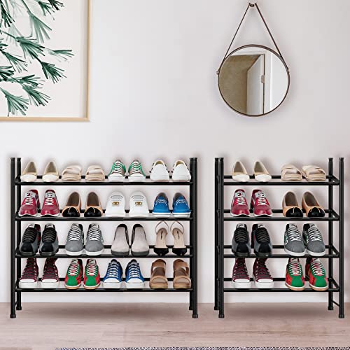 YIZAIJIA Shoe Rack Storage Organizer 4 Tier Expandable Metal Adjustable Shoe Shelf Free Standing Shoe Rack for Entryway Closet Doorway,Black