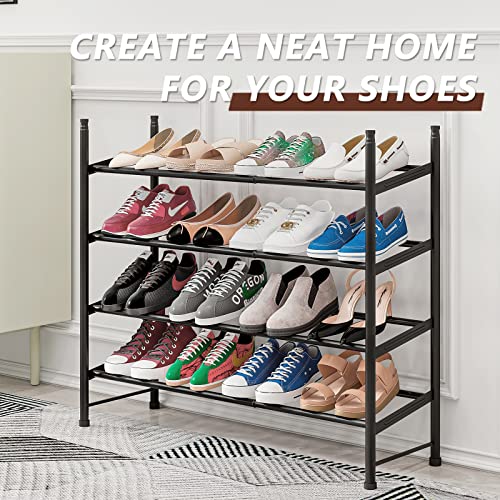 YIZAIJIA Shoe Rack Storage Organizer 4 Tier Expandable Metal Adjustable Shoe Shelf Free Standing Shoe Rack for Entryway Closet Doorway,Black