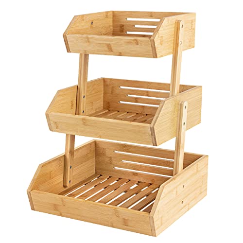 TAKEKIT Bamboo Fruit Basket, 3 Tier Fruit Basket for Kitchen, Large Capacity Produce Basket for Fruit and Vegetable Storage, Multipurpose Fruit Holder for Kitchen Countertop