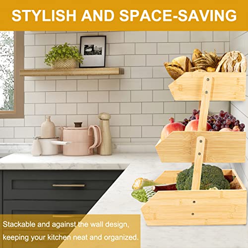 TAKEKIT Bamboo Fruit Basket, 3 Tier Fruit Basket for Kitchen, Large Capacity Produce Basket for Fruit and Vegetable Storage, Multipurpose Fruit Holder for Kitchen Countertop