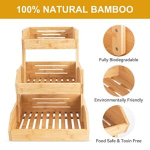 TAKEKIT Bamboo Fruit Basket, 3 Tier Fruit Basket for Kitchen, Large Capacity Produce Basket for Fruit and Vegetable Storage, Multipurpose Fruit Holder for Kitchen Countertop