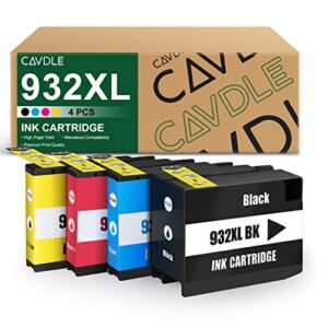 cavdle compatible 932xl 933 ink cartridge replacement for hp 932 xl 933 xl for use with hp officejet 7110 6700 6100 6600 7510 7612 7610 inkjet printer, 4 packs - black cyan magenta yellow