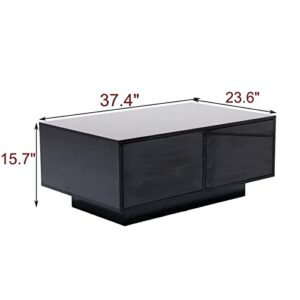 LED Coffee Table with Storage Drawers, High Glossy Coffee Table with LED Lights for Living Room, Modern Living Room Center Table Rectangular, Black (Style1, Black)