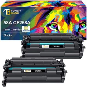 toner bank 58a cf258a compatible toner cartridge with chip replacement for hp 58a cf258a 58x cf258x pro m404n m404dn m404dw mfp m428fdw m428fdn m428dw m404 m428 printer (black, 2 pack)