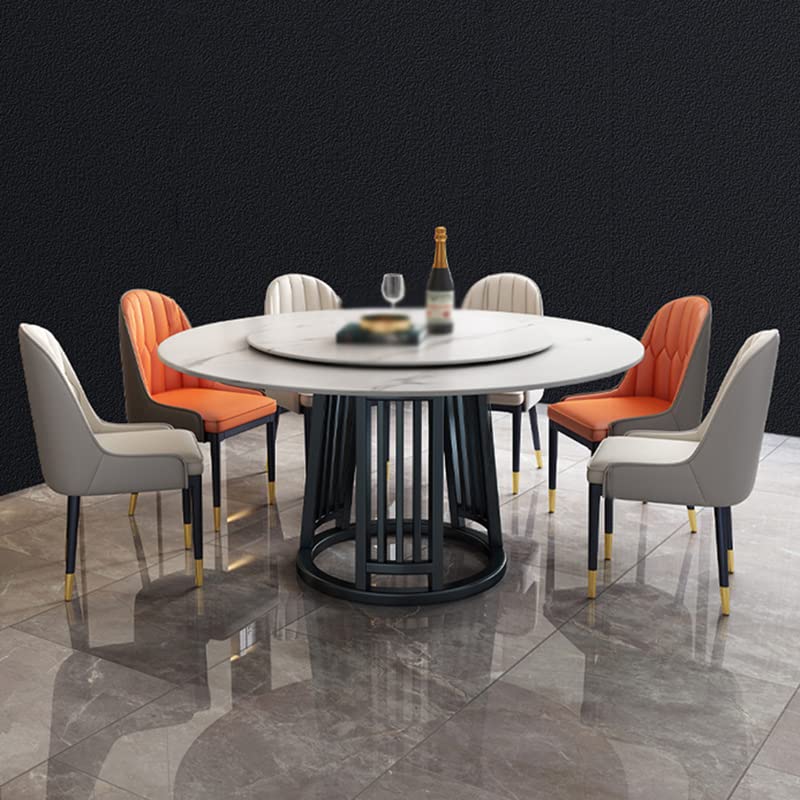 LITFAD Modern 7 Pieces Dining Table Set Round Sintered Stone Dining Table and Chairs for 6 Rotating Table for Dining Room Restaurant - 7 Pieces: White Table with 4 White and 2 Orange Chairs…