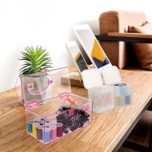 Plastic Square Storage Bin-Cabinet,Gift Box Portable Vanity Organizer with Secure Lid and Handle, Clear Container Box for Toiletries (1 Red Box + 2 Smaill Boxs)