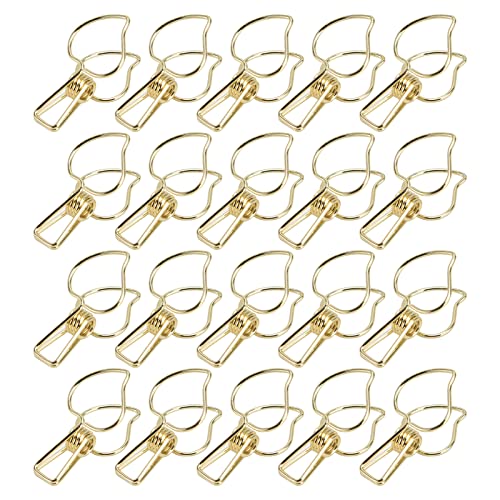 Chip Clips 20pcs, Hollowed 1.4in Bag Clips Food Clips Leaf Design Metal Bag Clips for Chips Electroplating Iron Wire Bag Clips Photo Clips Clothespins Clip for Food Bags, Laundry, Paper(Gold)