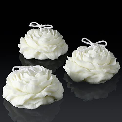 3 Pcs Flower Shape Trendy Candles Floral Shaped Aesthetic Candle Soy Wax Cool Candles Handmade Minimalism Candles Decorative Candles for Home Spa Yoga Birthday Decor Wedding Party Gift Art, White