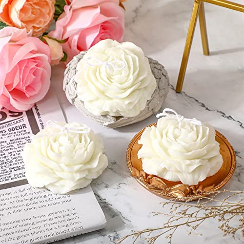 3 Pcs Flower Shape Trendy Candles Floral Shaped Aesthetic Candle Soy Wax Cool Candles Handmade Minimalism Candles Decorative Candles for Home Spa Yoga Birthday Decor Wedding Party Gift Art, White