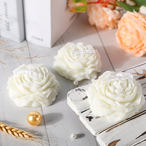 3 Pcs Flower Shape Trendy Candles Floral Shaped Aesthetic Candle Soy Wax Cool Candles Handmade Minimalism Candles Decorative Candles for Home Spa Yoga Birthday Decor Wedding Party Gift Art, White