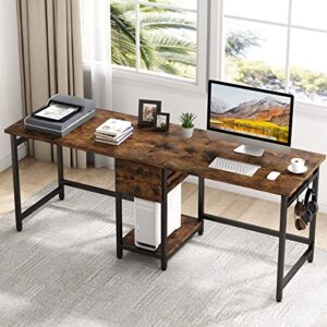 tribesigns 78’’ two person desk with 2 drawers, long double computer desk gaming table with shelves, industrial study writing table workstation for home office, rustic brown