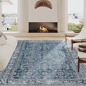 jinchan area rug 8x10 persian rug blue vintage rug traditional mat distressed indoor foldable thin rug retro accent rug floral print rug non slip carpet living room dining room office