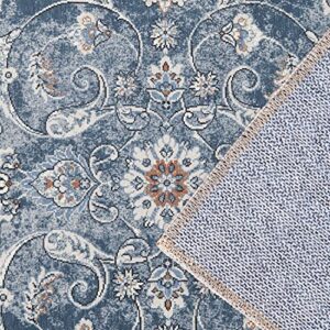 jinchan Area Rug 8x10 Persian Rug Blue Vintage Rug Traditional Mat Distressed Indoor Foldable Thin Rug Retro Accent Rug Floral Print Rug Non Slip Carpet Living Room Dining Room Office