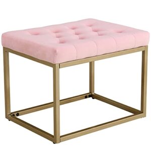 awqm vanity stool,pink velvet ottoman bench,vanity bench with gold legs,upholstered rectangle velvet foot stool chair,comfy vanity chair, end of bed bedroom,makeup chair for living room entryway