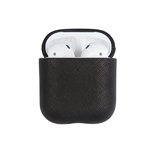 THEIMPRINT Saffiano Vegan Leather AirPods Case Cover Gen 1/2 - Compatible with Apple AirPods 1st & 2nd Generation Charging Case, Black Colour