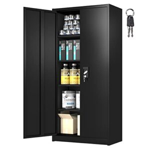 fohufo metal storage cabinet with doors and 4 adjustable shelves, 72-inch large space lockable steel garage cabinet for home, office, living room, pantry, gym, commercial storage