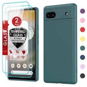 leyi for google pixel 6a phone case [2022 release] with 2 pack tempered glass screen protectors, soft liquid silicone with microfiber liner cover case, green