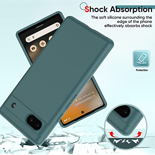 LeYi for Google Pixel 6A Phone Case [2022 Release] with 2 Pack Tempered Glass Screen Protectors, Soft Liquid Silicone with Microfiber Liner Cover Case, Green