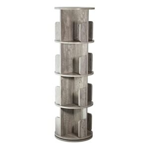 parrot uncle 4-tier rotating bookshelf 360 display floor standing bookcase organizer stackable bookshelf for office and living room, whitewashed gray