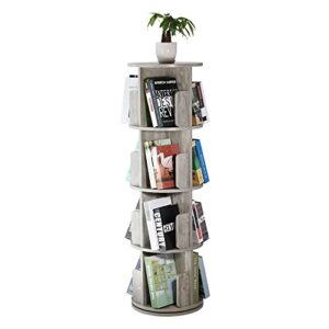 Parrot Uncle 4-Tier Rotating Bookshelf 360 Display Floor Standing Bookcase Organizer Stackable Bookshelf for Office and Living Room, Whitewashed Gray