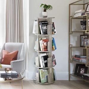 Parrot Uncle 4-Tier Rotating Bookshelf 360 Display Floor Standing Bookcase Organizer Stackable Bookshelf for Office and Living Room, Whitewashed Gray