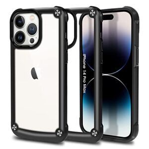 arae for iphone 14 pro max case clear, hard back soft tpu slim shockproof protective bumpers phone cases clear cover for iphone 14 pro max 6.7 inch, black