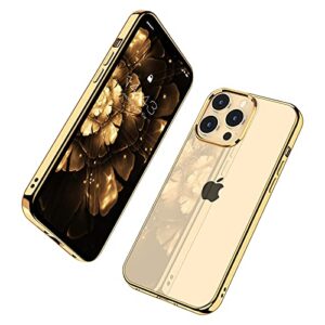 milprox compatible for iphone 14 pro max clear case (2022), crystal transparent cover shockproof protective bumper shell with electroplated mirror edge for iphone 14 pro max 6.7" 2022 - gold