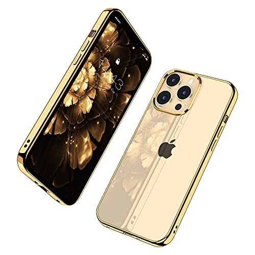 MILPROX Compatible for iPhone 14 Pro Max Clear Case (2022), Crystal Transparent Cover Shockproof Protective Bumper Shell with Electroplated Mirror Edge for iPhone 14 Pro Max 6.7" 2022 - Gold