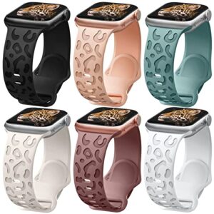 6 pack leopard engraved band compatible with apple watch band 38mm 44mm 45mm 49mm, waterproof cheetah sport silicone wristbands replacement for iwatch series 8 7 6 5 4 3 2 se for women starlight-38