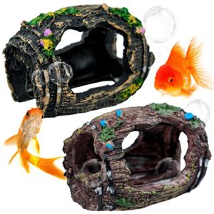 bllremipsur 2 pieces broken barrel aquarium decorations, caves hide hut fish tank ornaments, shipwreck theme landscaping hideouts accessories