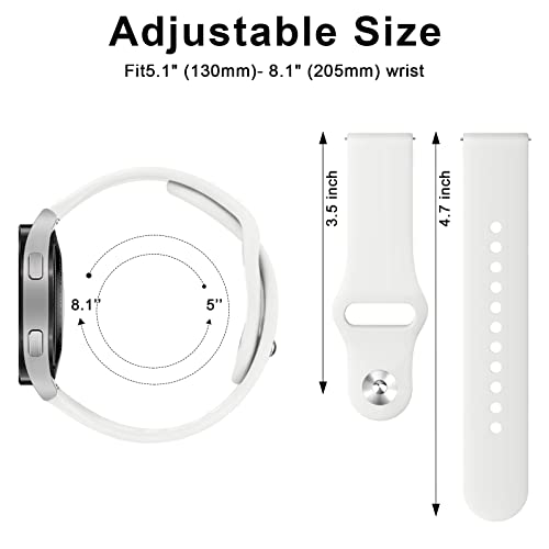 Wanme for Samsung Galaxy Watch 4/5 Bands 40mm 44mm, Galaxy Watch 5 Pro Band 45mm Women Men, 20mm Adjustable Soft Silicone Sport Strap Replacement Wristbands for Samsung Watch 4/5 Bands (White)