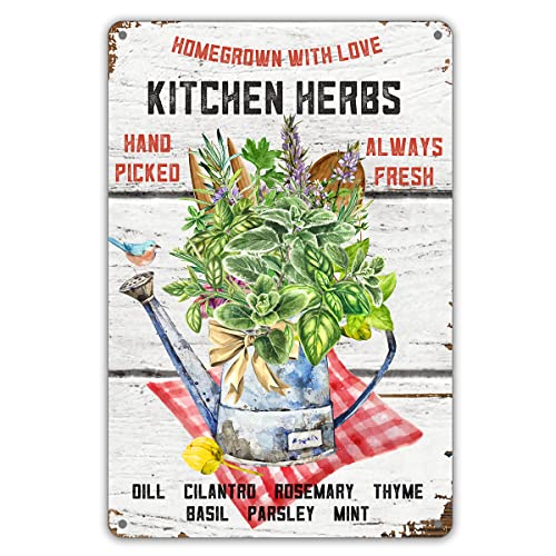 Funny Kitchen Herbs Homegrown with Love Metal Tin Sign Wall Decor Retro Sign for Home Decor Gifts