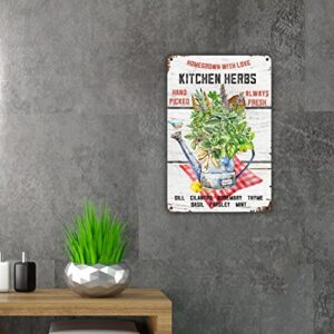 Funny Kitchen Herbs Homegrown with Love Metal Tin Sign Wall Decor Retro Sign for Home Decor Gifts