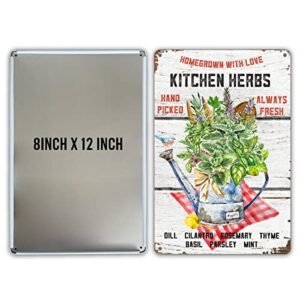 Funny Kitchen Herbs Homegrown with Love Metal Tin Sign Wall Decor Retro Sign for Home Decor Gifts