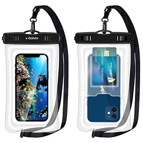 v-Golvin Floating Universal Waterproof Phone Pouch with Card Slot&Lanyard, IPX8 Cellphone Dry Bag Waterproof Case for iPhone 14 13 12 11 Pro Max SE XS XR S10 S9 Note 20/10 Up to 7" -2 Pack Black