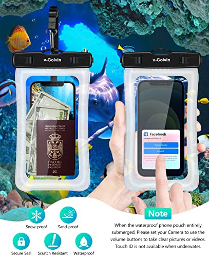 v-Golvin Floating Universal Waterproof Phone Pouch with Card Slot&Lanyard, IPX8 Cellphone Dry Bag Waterproof Case for iPhone 14 13 12 11 Pro Max SE XS XR S10 S9 Note 20/10 Up to 7" -2 Pack Black