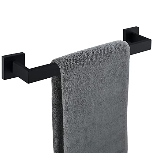 Towel Bar for Bathroom Matte Black, 16Inch Hand Towel Rack Wall Mounted, Thicken Square Bath Towel Holder Rod SUS304 Stainless Steel, Heavy Duty Dish Cloths Hanger for Bathroom, Kitchen