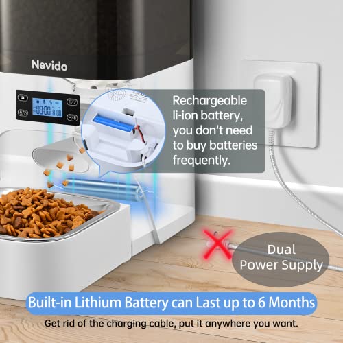 Nevido Automatic Cat Feeders, Built-in Lithium Battery Lasts up to 6 Months, Dry Cat Food Dispenser with Desiccant Bag, Programmable Timed Dog Feeder 1-9 Meals Per Day, Voice Recorder, 4L