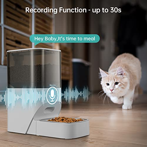 Nevido Automatic Cat Feeders,2.4G Wi-Fi Automatic Dog Feeder with App Control,Stainless Steel Bowl,Timed Smart Pet Feeder with Desiccant Bag,Up to 20 Portions 10 Meals Per Day & 30s Voice Recorder,4L