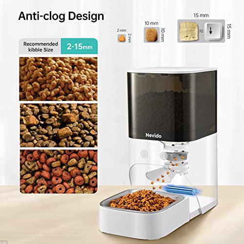 Nevido Automatic Cat Feeders,2.4G Wi-Fi Automatic Dog Feeder with App Control,Stainless Steel Bowl,Timed Smart Pet Feeder with Desiccant Bag,Up to 20 Portions 10 Meals Per Day & 30s Voice Recorder,4L