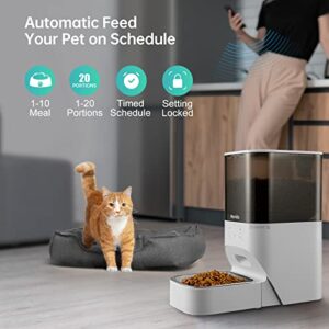 Nevido Automatic Cat Feeders,2.4G Wi-Fi Automatic Dog Feeder with App Control,Stainless Steel Bowl,Timed Smart Pet Feeder with Desiccant Bag,Up to 20 Portions 10 Meals Per Day & 30s Voice Recorder,4L