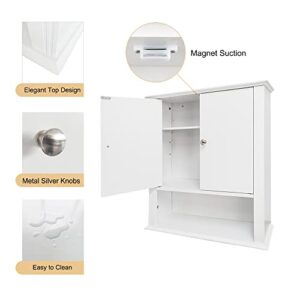 UYIHOME Wall Mounted Bathroom Medicine Cabinet with 2 Doors, Hanging Bathroom Wall Cabinet Over Toilet, Upper Cabinet Storage Cupboard for Bathroom Kitchen Laundry Room, White