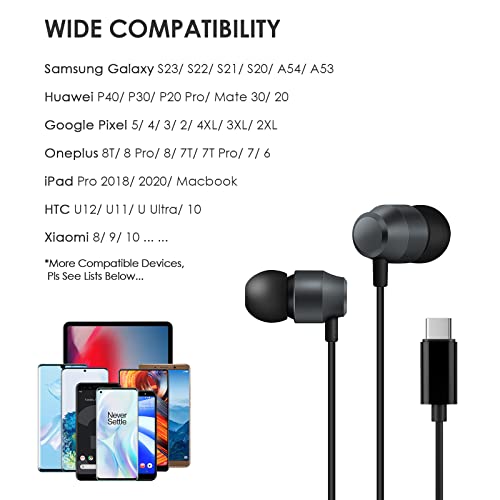 PALOVUE USB C Headphones Earbuds, in-Ear Type C Magnetic Earphones with Microphone Compatible for Samsung Galaxy S23 S22 S21 Ultra S20 FE Note 20 10 A53 A54, Google Pixel 7 6 5 4, One Plus, Black