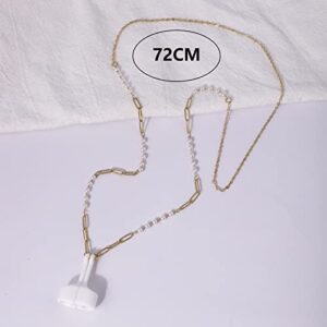 EGEN Female Magnetic Anti-Lost Strap Holder Necklace White Pearl Copper Chain for Airpods Pro 3 2 1,72cm Bag