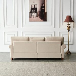DNChuan 3 Seater Sofa Couch,Fabric with Nails Style and Wood Legs/Easy Assembly,Beige