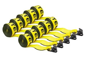 mytee products truck winch straps 4" x 50' yellow heavy duty tie down with flat hooks wll# 5400 lbs | 4 inch cargo control for flatbed truck utility trailer (10 pack)