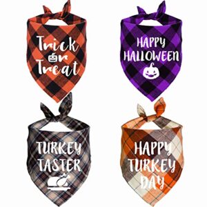 STMK Holiday Dog Bandanas, 4 Pack Halloween Thanksgiving Day Fall Dog Bandanas for Halloween Thanksgiving Day Fall Dog Puppy Costume Decorations