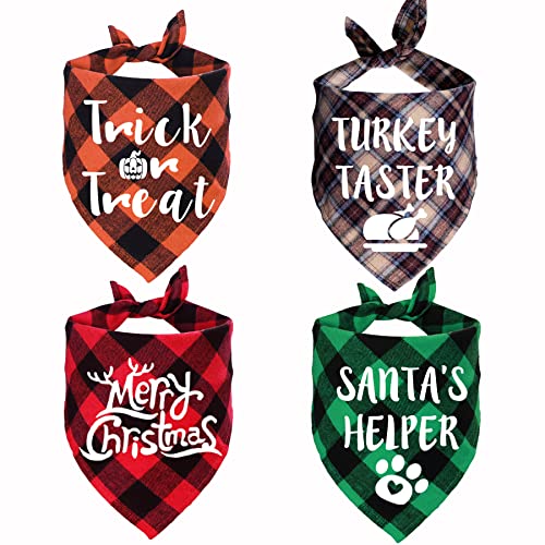 STMK Holiday Plaid Dog Bandanas, 4 Pack Halloween Thanksgiving Day Christmas Dog Bandana for Halloween Thanksgiving Day Christmas Dog Puppy Costume Decorations (Holiday Style)